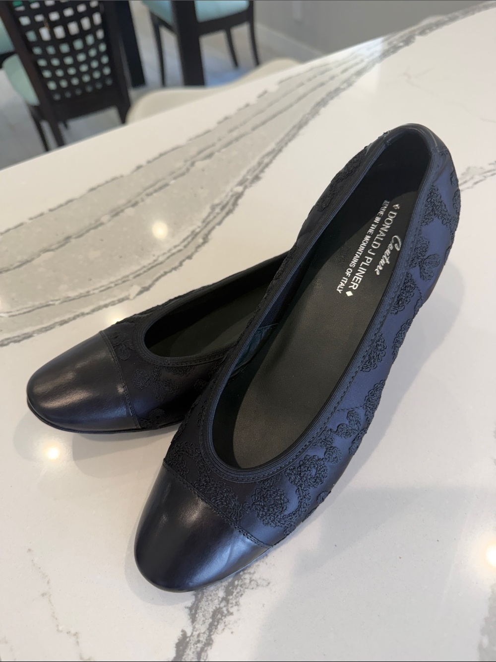 Donald J. Pliner Couture Black Embroidered Cap-Toe Ballet Flats